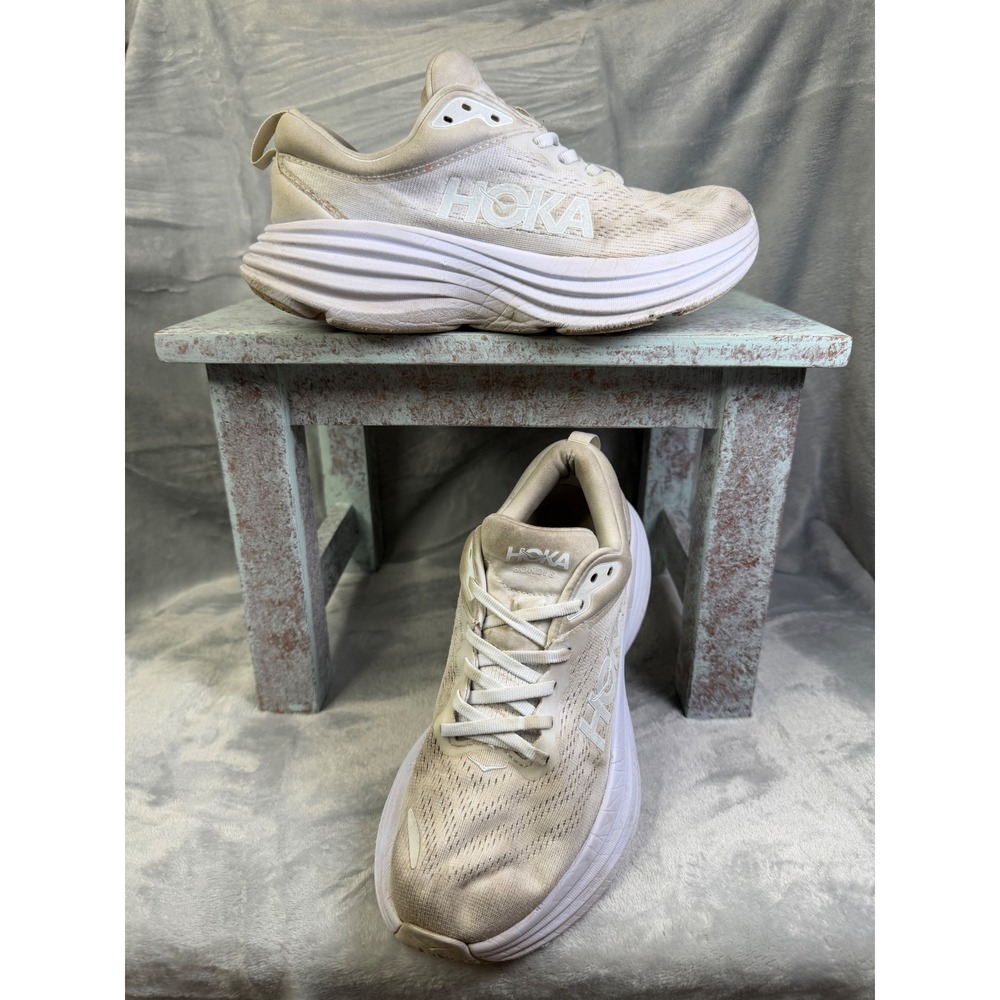 Hoka Bondi 8 Running Shoes Womens Size 7.5 White 1127952 WWH Road Sneakers